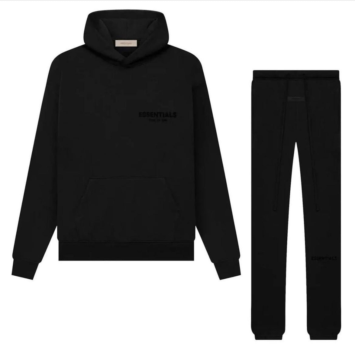Essentials set Black Stretch Limo streetwear hoodie and sweatpants matching set great quality for way less 