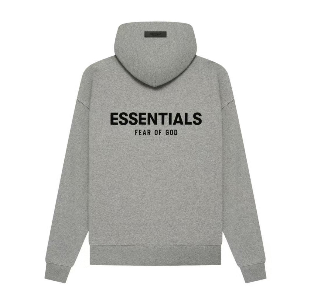 Gray Essentials-style hoodie with bold back logo, affordable streetwear, trusted seller, fast worldwide shipping.