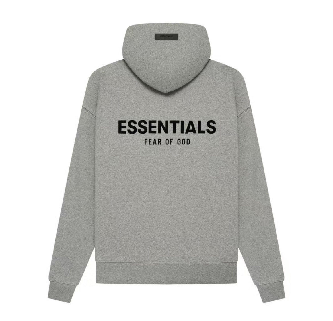Gray Essentials-style hoodie with bold back logo, affordable streetwear, trusted seller, fast worldwide shipping.