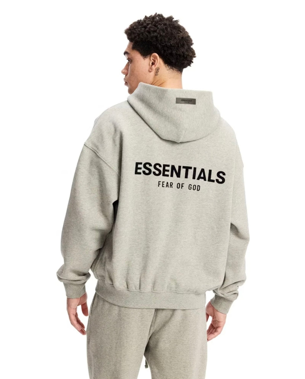 Affordable Fear of God style Essentials hoodie, oversized streetwear fit for college fashion in the color gray dark oatmeal