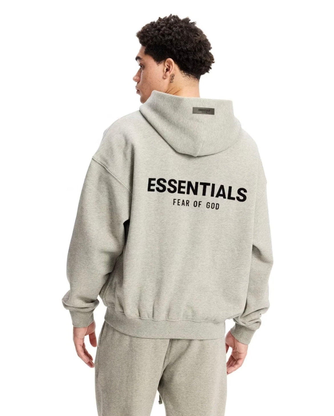Affordable Fear of God style Essentials hoodie, oversized streetwear fit for college fashion in the color gray dark oatmeal